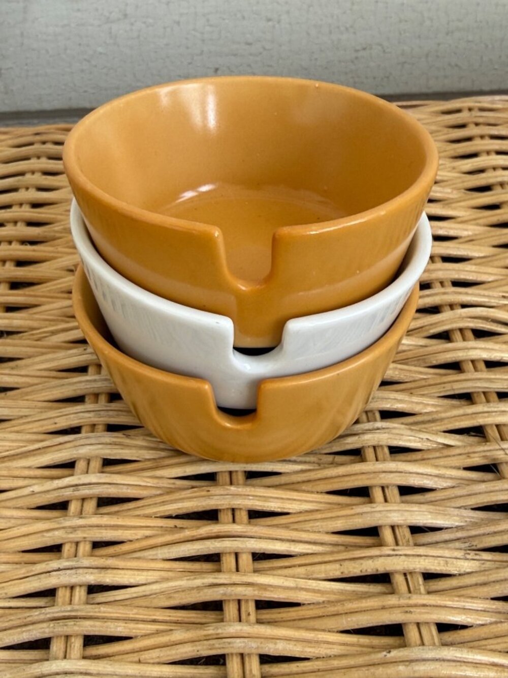Vintage MCM Kenji Fujita Set of three Round Ashtrays Porcelain